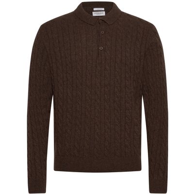 Lindbergh Lambswool L/S Button Polo XL DK BROWN MEL XL Lindbergh Lambswool L/S Button Polo XL DK BROWN MEL XL