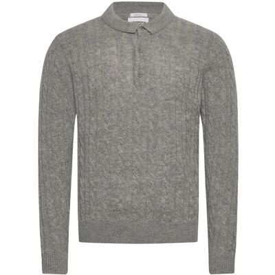 Lindbergh Lambswool L/S Button Polo XL MID GREY MEL XL Lindbergh Lambswool L/S Button Polo XL MID GREY MEL XL