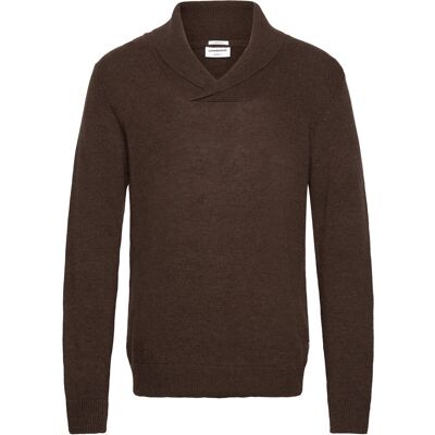 Lindbergh Lambswool L/S Shawl Collar Knit S DK BROWN MEL S Lindbergh Lambswool L/S Shawl Collar Knit S DK BROWN MEL S