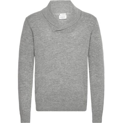 Lindbergh Lambswool L/S Shawl Collar Knit M MID GREY MEL M Lindbergh Lambswool L/S Shawl Collar Knit M MID GREY MEL M