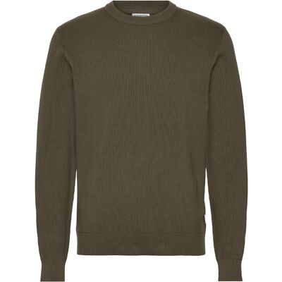 Lindbergh Rib Knitted O-Neck Knit L ARMY L Lindbergh Rib Knitted O-Neck Knit L ARMY L