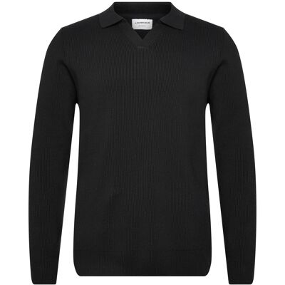 Lindbergh Rib Knitted L/S V-Neck Polo XXL BLACK XXL Lindbergh Rib Knitted L/S V-Neck Polo XXL BLACK XXL
