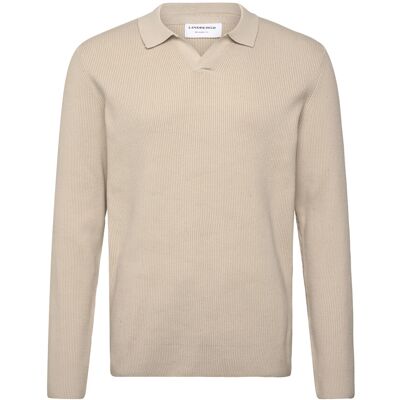 Lindbergh Rib Knitted L/S V-Neck Polo XL LT STONE GREY XL Lindbergh Rib Knitted L/S V-Neck Polo XL LT STONE GREY XL