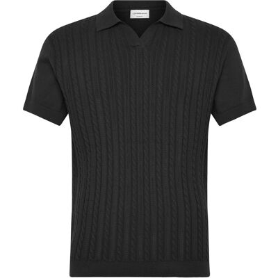 Lindbergh Knitted S/S Cable V-Neck Polo L BLACK L Lindbergh Knitted S/S Cable V-Neck Polo L BLACK L