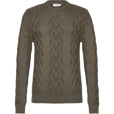 Lindbergh Cable O-Neck Knit L ARMY MEL L Lindbergh Cable O-Neck Knit L ARMY MEL L