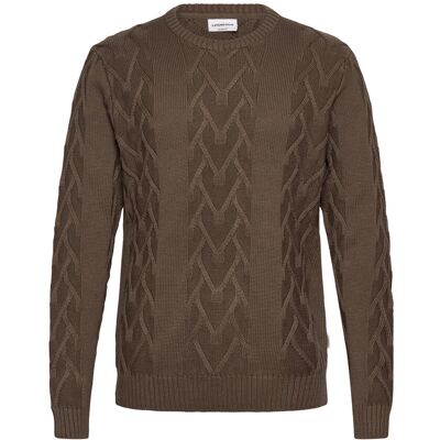 Lindbergh Cable O-Neck Knit M BROWN MEL M Lindbergh Cable O-Neck Knit M BROWN MEL M