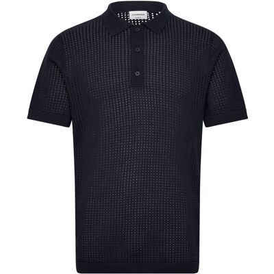 Lindbergh Crochet Knitted S/S V-Neck Polo L NAVY L Lindbergh Crochet Knitted S/S V-Neck Polo L NAVY L