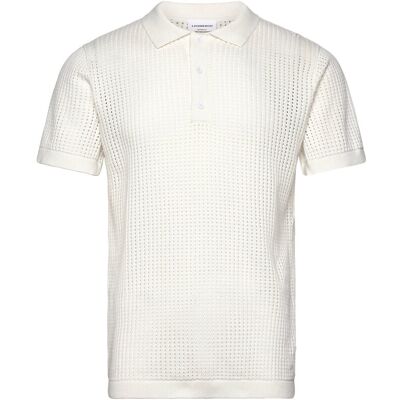 Lindbergh Crochet Knitted S/S V-Neck Polo S SALT WHITE S Lindbergh Crochet Knitted S/S V-Neck Polo S SALT WHITE S
