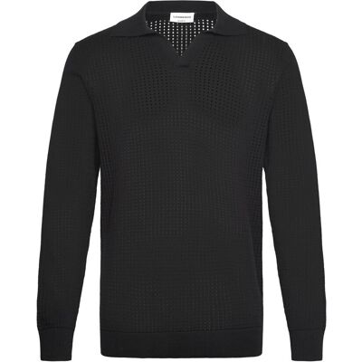 Lindbergh Crochet Knit L/S V-Neck Polo S BLACK S Lindbergh Crochet Knit L/S V-Neck Polo S BLACK S