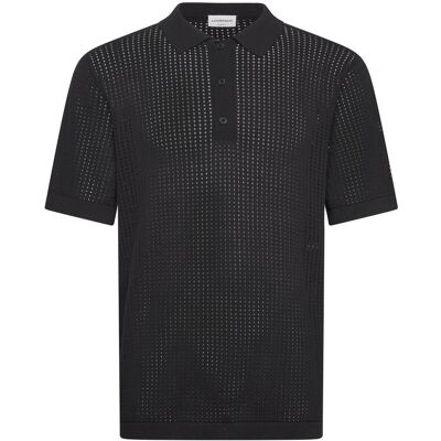 Lindbergh Crochet Knitted S/S Polo XL BLACK XL Lindbergh Crochet Knitted S/S Polo XL BLACK XL