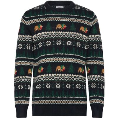 Lindbergh Winter Village Jaqucard O-Neck Knit M NAVY M Lindbergh Winter Village Jaqucard O-Neck Knit M NAVY M