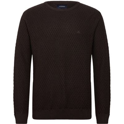Lindbergh Cable Knit Jumper L DK BROWN MEL L Lindbergh Cable Knit Jumper L DK BROWN MEL L