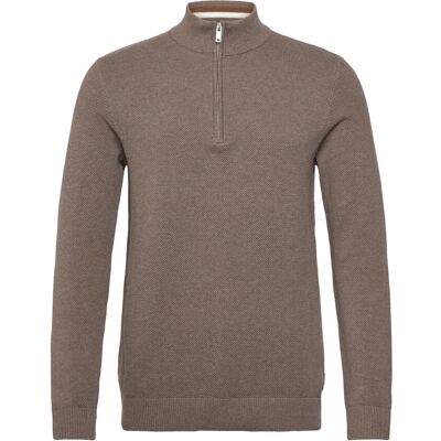 Lindbergh Structure Zip Neck Knit L DUSTY SAND MEL L Lindbergh Structure Zip Neck Knit L DUSTY SAND MEL L