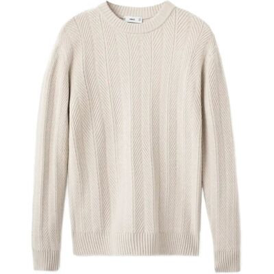 Mango Herringbone Structured Sweater XXL LIGHT BEIGE XXL Mango Herringbone Structured Sweater XXL LIGHT BEIGE XXL
