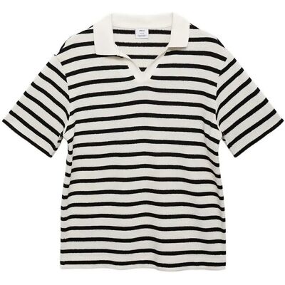 Mango Striped Textured Knitted Polo Shirt S NATURAL WHITE S Mango Striped Textured Knitted Polo Shirt S NATURAL WHITE S