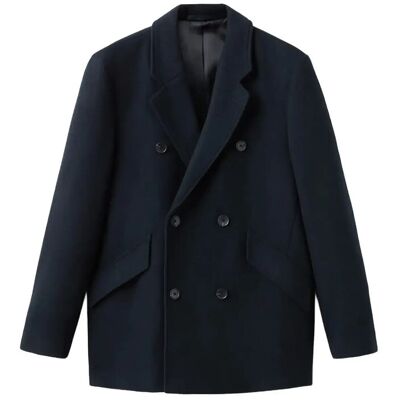 Mango Double-Breasted Wool-Blend Coat XL NAVY XL Mango Double-Breasted Wool-Blend Coat XL NAVY XL