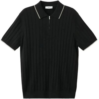 Mango Fine-Knit Polo Shirt With Zip M BLACK M Mango Fine-Knit Polo Shirt With Zip M BLACK M