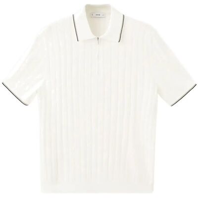Mango Fine-Knit Polo Shirt With Zip L NATURAL WHITE L Mango Fine-Knit Polo Shirt With Zip L NATURAL WHITE L