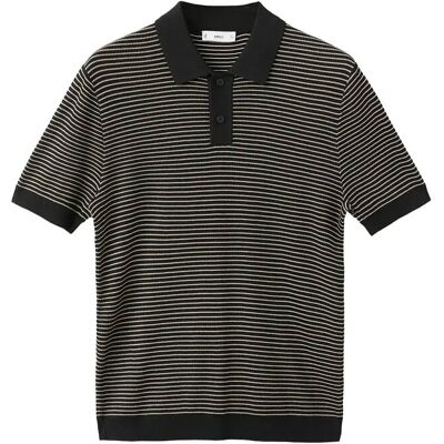 Mango Striped Knit Cotton Polo Shirt L BLACK L Mango Striped Knit Cotton Polo Shirt L BLACK L