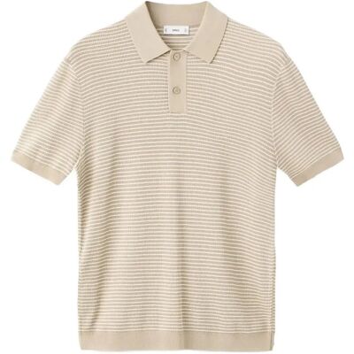 Mango Striped Knit Cotton Polo Shirt L LIGHT BEIGE L Mango Striped Knit Cotton Polo Shirt L LIGHT BEIGE L