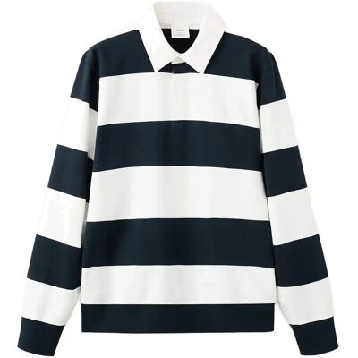 Mango Striped Polo Sweatshirt In 100% Cotton L WHITE L Mango Striped Polo Sweatshirt In 100% Cotton L WHITE L
