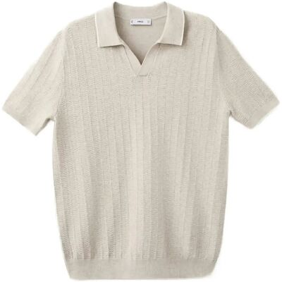 Mango Structured Fine-Knit Polo Shirt L LT PASTEL BROWN L Mango Structured Fine-Knit Polo Shirt L LT PASTEL BROWN L