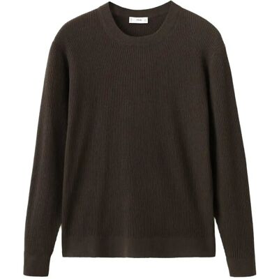 Mango Fine Rib-Knit Cotton Sweater XL DARK BROWN XL Mango Fine Rib-Knit Cotton Sweater XL DARK BROWN XL