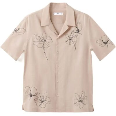 Mango Embroidered Detail Regular Fit Shirt L LIGHT BEIGE L Mango Embroidered Detail Regular Fit Shirt L LIGHT BEIGE L