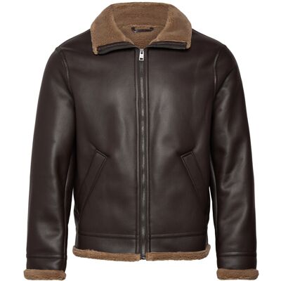 Mango Faux-Leather Fleece Jacket XXL DARK BROWN XXL Mango Faux-Leather Fleece Jacket XXL DARK BROWN XXL