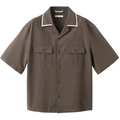 Mango Linen Cotton Camp Collar Shirt M DARK BROWN M Mango Linen Cotton Camp Collar Shirt M DARK BROWN M
