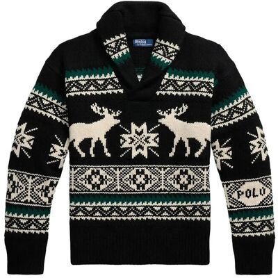 Polo Ralph Lauren Wool-Blend Elk-Graphic Sweater XS BLACK COMBO XS Polo Ralph Lauren Wool-Blend Elk-Graphic Sweater XS BLACK COMBO XS