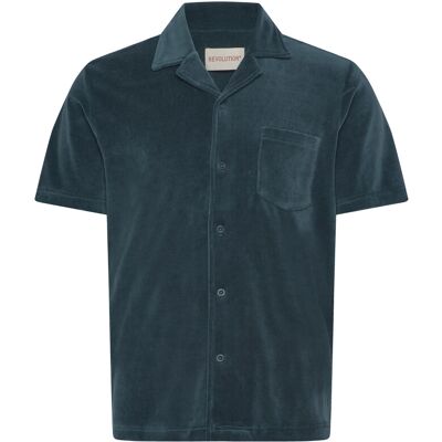 Revolution Velour Short-Sleeved Cuban Shirt S DARKPETROL S Revolution Velour Short-Sleeved Cuban Shirt S DARKPETROL S