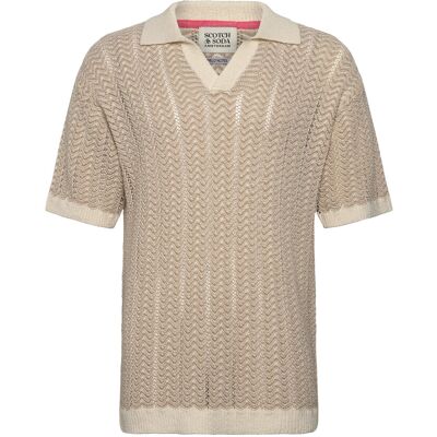 Scotch & Soda Open Structured Knitted V-Neck Polo XXL EGGNOG XXL Scotch & Soda Open Structured Knitted V-Neck Polo XXL EGGNOG XXL