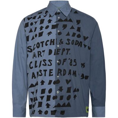 Scotch & Soda Relaxed-Fit Letters Poplin Shirt S FADED DENIM S Scotch & Soda Relaxed-Fit Letters Poplin Shirt S FADED DENIM S