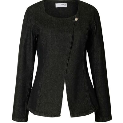 Selected Slfcora U-Neck Fitted Denim Blazer 36 BLACK DENIM 36 Selected Slfcora U-Neck Fitted Denim Blazer 36 BLACK DENIM 36