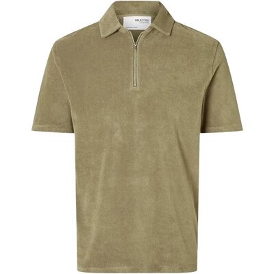 Selected Slhrelax-Terry Ss Zip Polo Ex M VETIVER M Selected Slhrelax-Terry Ss Zip Polo Ex M VETIVER M