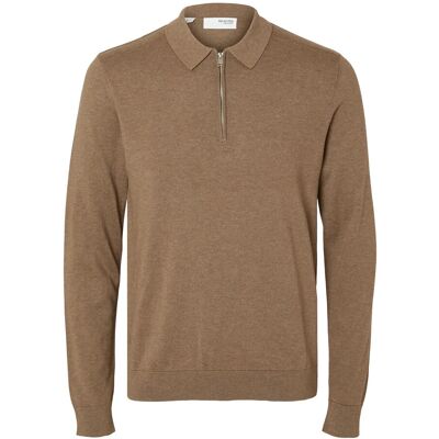 Selected Slhberg Ls Half Zip Polo Noos S TEAK S Selected Slhberg Ls Half Zip Polo Noos S TEAK S
