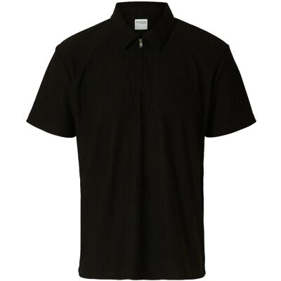 Selected Slhrelax-Plisse Half Zip Ss Polo Ex M BLACK M Selected Slhrelax-Plisse Half Zip Ss Polo Ex M BLACK M