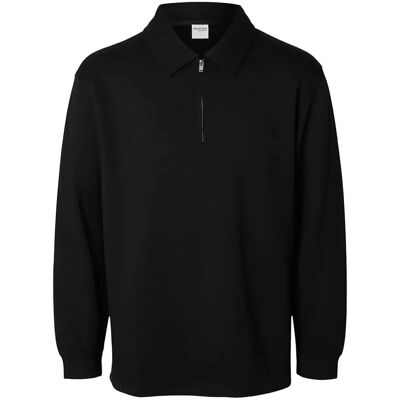 Selected Slhrelax-Emanuel Soft Polo Zip Sweat Ex M BLACK M Selected Slhrelax-Emanuel Soft Polo Zip Sweat Ex M BLACK M