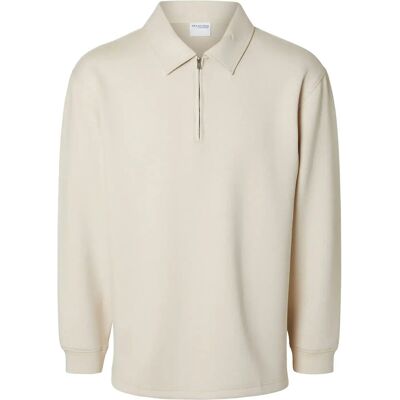 Selected Slhrelax-Emanuel Soft Polo Zip Sweat Ex S OATMEAL S Selected Slhrelax-Emanuel Soft Polo Zip Sweat Ex S OATMEAL S