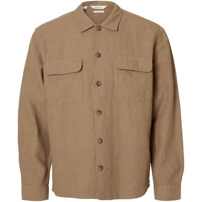Selected Slm-Leroy Linen Blend Overshirt Ls Noos M CARIBOU M Selected Slm-Leroy Linen Blend Overshirt Ls Noos M CARIBOU M