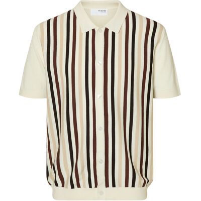 Selected Slhmattis Ss Knit Stripe Polo Cardigan M EGRET M Selected Slhmattis Ss Knit Stripe Polo Cardigan M EGRET M
