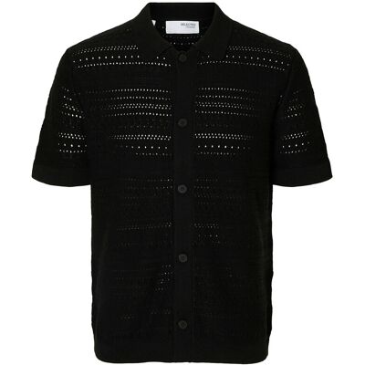 Selected Slhpalo Ss Knit Crochet Polo Cardigan L BLACK L Selected Slhpalo Ss Knit Crochet Polo Cardigan L BLACK L