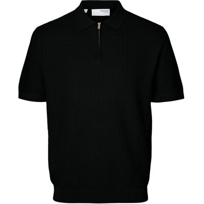 Selected Slmcran Ss Knit Structure Zip Polo Noos L BLACK L Selected Slmcran Ss Knit Structure Zip Polo Noos L BLACK L