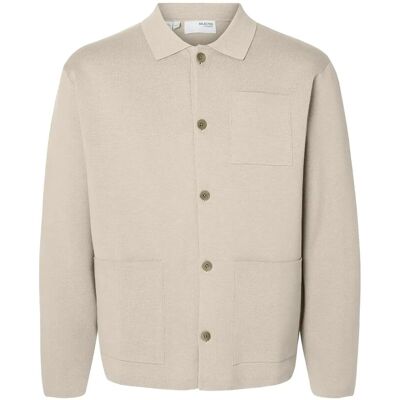 Selected Slmmike Light Polo Cardigan Noos M OATMEAL M Selected Slmmike Light Polo Cardigan Noos M OATMEAL M