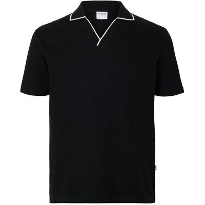 Selected Slhsangev Split Neck Ss Polo S BLACK S Selected Slhsangev Split Neck Ss Polo S BLACK S