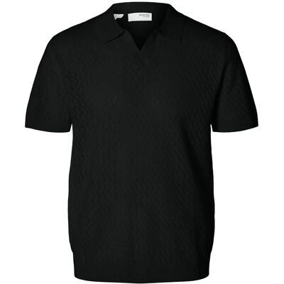 Selected Slhlino Ss Knit Crochet Open Polo XL BLACK XL Selected Slhlino Ss Knit Crochet Open Polo XL BLACK XL