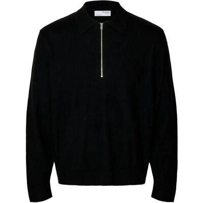 Selected Slhtray Merino Brushed Relaxed Zip Polo S BLACK S Selected Slhtray Merino Brushed Relaxed Zip Polo S BLACK S