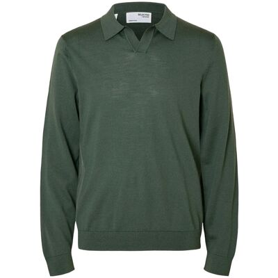 Selected Slhtray Ls Knit Merino Open Polo S DEEP FOREST S Selected Slhtray Ls Knit Merino Open Polo S DEEP FOREST S