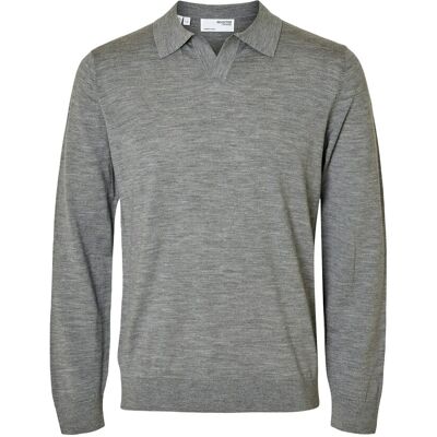 Selected Slhtray Ls Knit Merino Open Polo M MEDIUM GREY MELANGE M Selected Slhtray Ls Knit Merino Open Polo M MEDIUM GREY MELANGE M